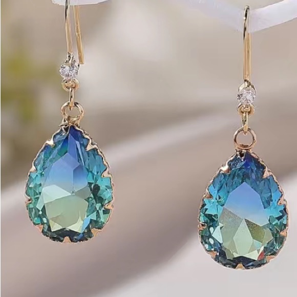 Sundance Jewelry - - - Faceted Blue Tourmaline & 18k Gold Plated Earrings 1.5”